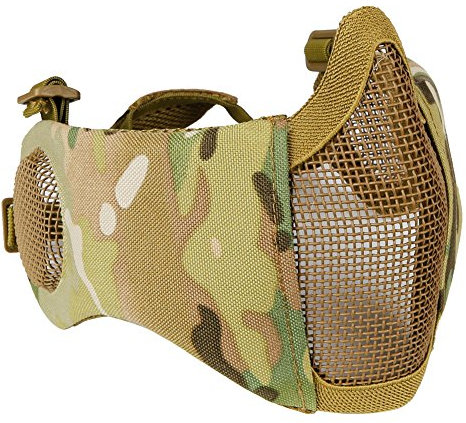 NC Masque en Maille Pliable Airsoft - Demi-Masque en Maille Tactique Militaire avec Protection des Oreilles, adapté au Paintball, Airsoft/BB/CS