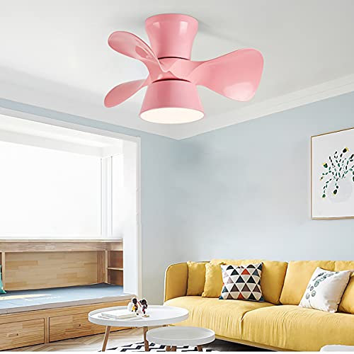 Reversible Lamparas Ventilador De Techo Infantil Dormitorio LED Regulable Ventilador Techo Con Luz Y Mando Pequeño Silencioso Moderno Sala Ventilador Techo Con Luz Y Temporizador,Rosado