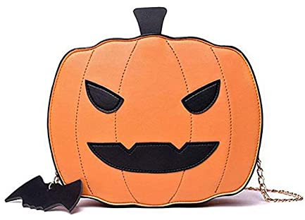 WangsCanis Halloween Kürbis Tasche Halloween Süßigkeiten Tasche Kleine Umhängetasche Damen Klein Halloween Tasche Kürbis Schultertasche Damen (Orange, 19 x 18 x 7 cm)