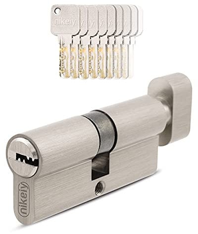 GERCAR - Pro - 1x Cylindre de serrure/barillet de porte d'entree/interieure à bouton 90 mm - 1x cylindre avec bouton 45/45 mm - En laiton nickelé - Avec 5 clés - Longueur : 90 mm, A: 45 B : 45