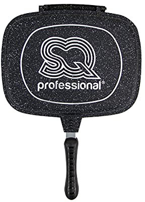 SQ Professional NEA Marbell Die-Cast Aluminium Double Sided Grill Magic Pan With Marble Effect Non-Stick Coating 32cm Griddle (Magic Pan, Nera)