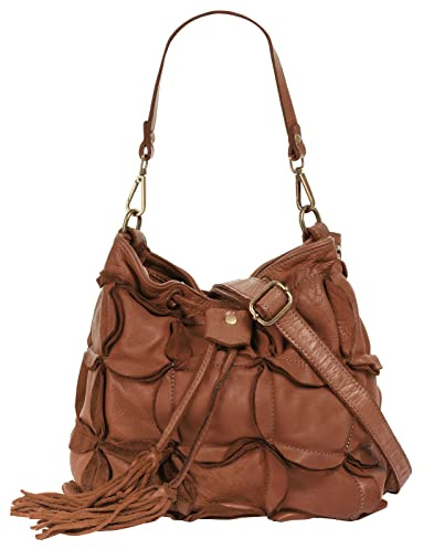 Samantha Look Handtasche Echt Leder Damen Made in Italy, Vintage Schultertasche mit Falzmuster, Umhängetasche mit Smartphonefach