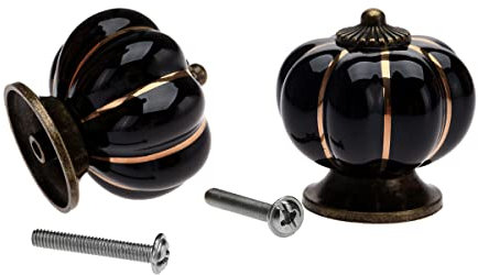 Mgoodoo 2 Stück Keramik Türgriffe Knäufe Kürbis-Design für Schrank Kommode Schublade Küche Möbelknauf Vintage-Stil Schwarz