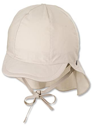 Sterntaler Schirmmütze Nacken - Unisex Baby- und Kinder Mütze mit Nackenschutz und einsteckbaren Ohrenklappen - UV-Schutz 50+ Sommermütze zum Binden - Popeline (Bio) Kopfbedeckung - beige, Größe 45