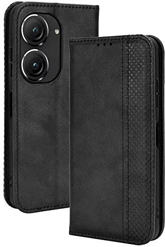 RankOne Étui Portefeuille pour ASUS Zenfone 10 / ASUS Zenfone 9 (5.9 inches), Étui en Cuir À Rabat Magnétique avec Fentes pour Cartes Le Noir