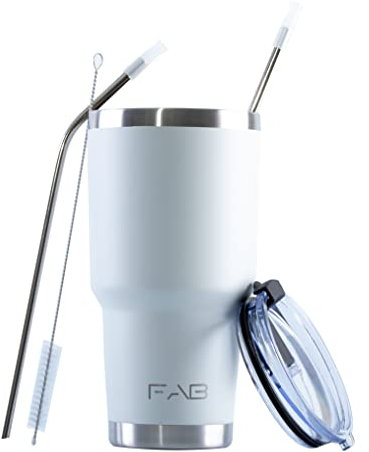 FAB | Vacuum Insulated Tumbler with Lid & Straw 850ml (30oz)| Reusable Stainless Steel Flask for Hot & Cold Drink | Iced Coffee Cup | Travel Mug | BPA Free - Cold Grey