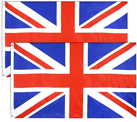 2 Stück UK Flagge,Englische Fahnen 90x150cm, Vereinigtes Königreich Flaggen mit Messingösen aus Polyester Leuchtende Farben Perfekt für sportliche, historische oder politische Veranstaltungen