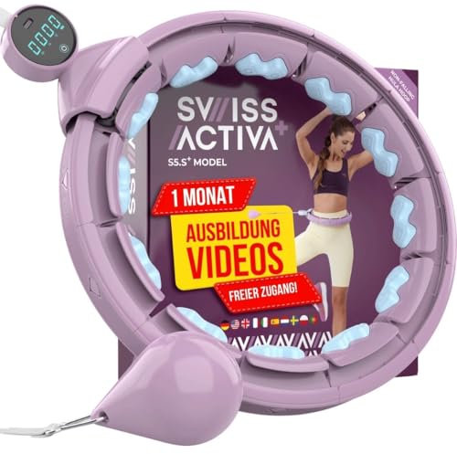 Swiss Activa+ S5.S+ Silent Hula Hoop Erwachsene mit Zähler 60-112cm - Extra leiser - Fällt Nicht runter - Reifen für Frauen zum abnehmen - Smarter Fitness Hula Hoop mit Gewicht