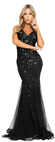 LuvForever Black Floral Mesh Sequin Maxi Dress 8