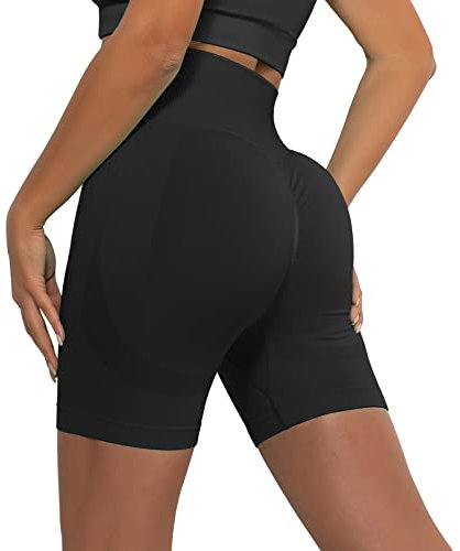 Xunerloy Scrunch Butt Radlerhose Damen Sport Gym Shorts Seamless Kurze Sporthose Leggins Kurz High Waist Blickdicht für Biker Yoga Fitness Contour Schwarz - M