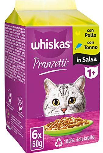 Whiskas Mer et Monti 1+ Adulte, Nourriture Humide pour Chat, 12 boîtes chacune de 6 sachets x 50 g (72 pièces au Total)