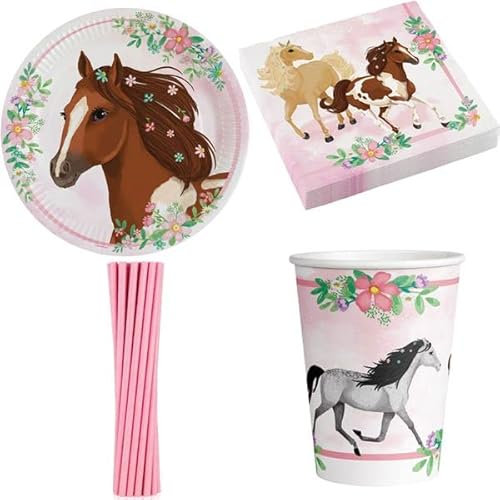 Partyset Pferde Geburtstag Pony Pferd Dekoration rosa Kindergeburtstag Deko