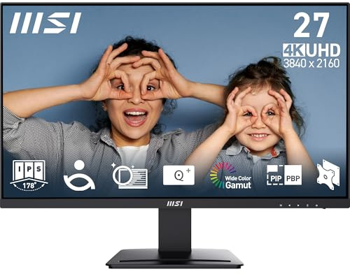 MSI PRO MP273U 27 Inch UHD Office Monitor - 3840 x 2160 IPS Panel, PIP/PBP, Wide Color Gamut, Eye-Friendly Screen, Built-in Speakers, Tilt-Adjustable - HDMI 2.0b, DP (1.4a)