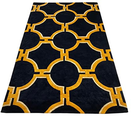Schwarz Gelb Gold Teppich 100% Wolle Handgetuftet 150X240 cm D119