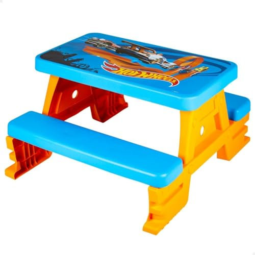 ColorBaby 77430 - Hot Wheels Mesa de Picnic y Aprendizaje para Niños, Escritorio y Silla Infantil, Mesa de Dibujo