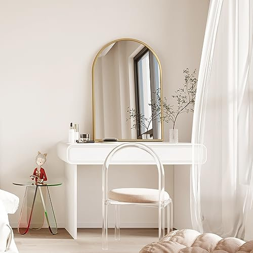 Dripex 50 x 75cm Arched Mirror, Arched Wall Mounted Mirror Home Decorative Bathroom Bedroom Living Room Dressing, Gold