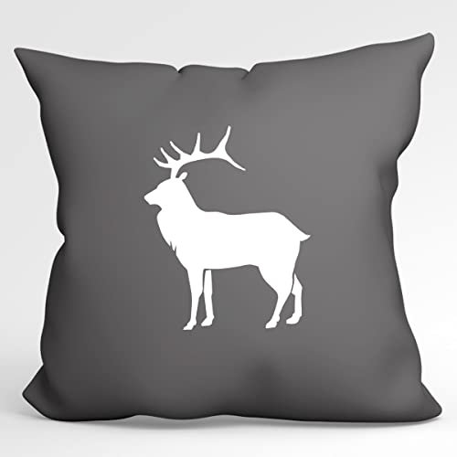 Huuraa Sofakissen Hirsch Silhouette Geschenk 40x40cm mit Füllung Steel Grey Baumwolle Hirsch Mitbringsel