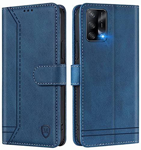 GoodcAcy Handyhülle für Oppo F19/A74 4G/A95 4G Hülle Handyhülle Leder Klappbar Schutzhülle Tasche Wallet Brieftasche Cover Flip Case für Oppo F19/A74 4G/A95 4G Klapphülle Blau