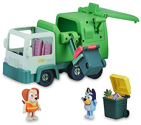 Bluey - Camión de Basura, camión de Juguete de la Serie de Dibujos, Figura del Perrito y Accesorios, Juego Educativo sobre Reciclaje, para niños y niñas Desde 3 años, Famosa (BLY44010)
