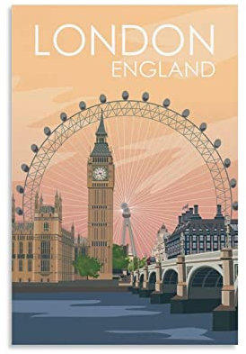ROBLUX Big Ben London England Vintage Reise Poster Sonnenuntergang 20 x 30 cm Wandkunst Bild Kunstdruck Leinwand Kunst Poster Modern Familie Schlafzimmer Dekor Poster