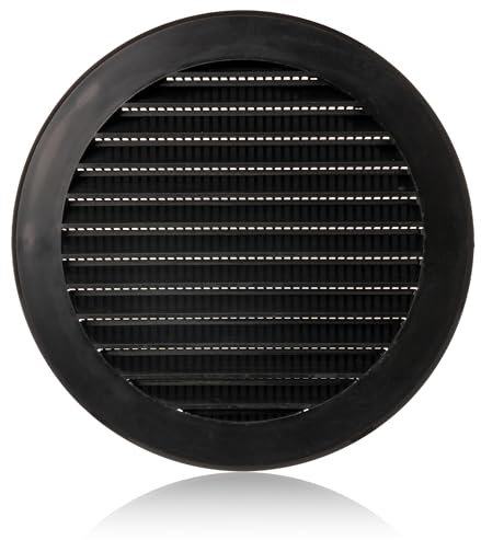 125mm Griglia Ventilazione in Plastica ABS Nera con Zanzariera - Griglie Aerazione Rotonde