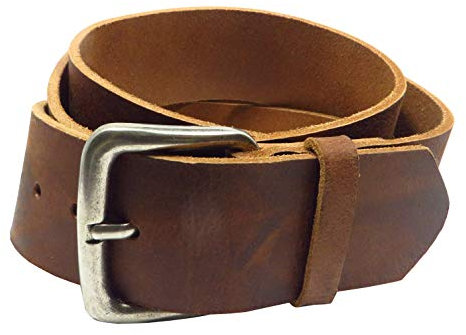 Chrissys-in Ledergürtel braun 5 cm breit Büffelleder aus eigener Fertigung Jeans Damen Herren breiter Gürtel Arbeitshose (Bundweite 105 cm)
