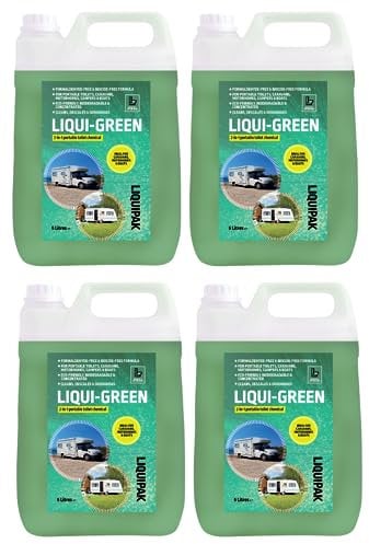 Liquipak Liqui-Green 4x5L, Caravan Toilet Chemical, NEW IMPROVED FORMULA - Top & Bottom 2-in-1 Cleaner & Rinse Fluid, Concentrated, Formaldehyde-Free for Caravans, Motorhomes, Boats