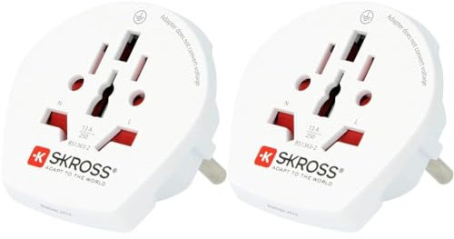 SKROSS | 1.500211-E | World to Europe | World Travel Adapter für Europa - Stromschlagschutz - Spannung und Leistung: 100V - 1600W / 250V - 4000W (Packung mit 2)