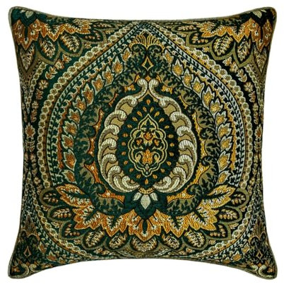 The HomeCentric Dekorativ Dunkelgrün und Senf Kissen Überzüge 2 Stück 40 x 40 cm Jacquard Kissen Damast, gewebt und Gobelin, Kissenhülle Damast Kissen, Modern Kissen Überzüge - Timeless Tapastries