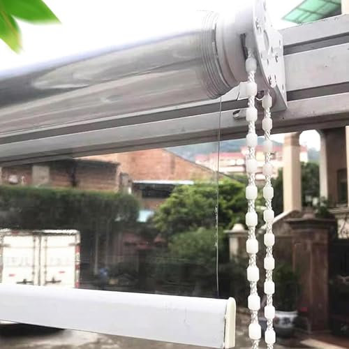 Clear Pvc Outdoor Roller Shades Blind,Transparent Waterproof Roll Up Blinds,Gazebo Balcony Porch Exterior Partition Curtains,Heavy Duty Plastic Roller Shutter,Custom Size,W×H-145×300cm/57.1×118in
