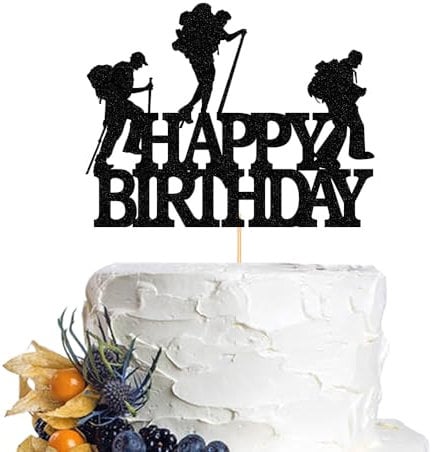 Dcokska Hiking Happy Birthday Cake Topper, Mountain-Climbing Themed Birthday Party Decorations,for Hiking Adventure Birthday Party Decorations/Dinner Party Cake Topper Decorations (Hiking-black3)