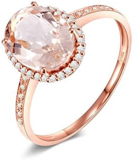 ANAZOZ Damen Ringe Rosegold 750, Morganit Ringe 1.9 Karat und Moissanit Damen Verlobungsring größe 53 (16.9)