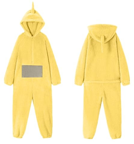 HAQUOS Teletubbies Kostüm Erwachsene Onesie Pyjama Damen Unisex Tier One-Piece Kostüm Cosplay Homewear Fleece Einteiler mit Kapuze Nachtwäsche Party Fancy Dress Homewear Nachtwäsche Party