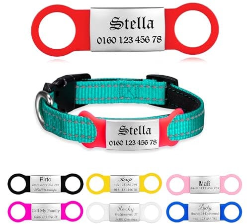 2er Rot Silikon Hundemarke mit Gravur zum Aufschieben Personalisiert Hundeanhänger Namensschild für Hundehalsband Haustier Marke Pet Tag ID Anhänger,M