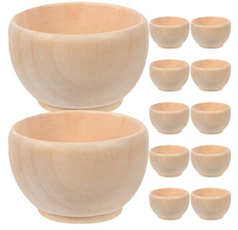 ibasenice Wooden Pinch Bowls, 12pcs Mini Unfinished Bowls DIY Unpainted Bowls Wood Blank Bowls for Dipping Sauce, Condiment, Nuts, Candy, Fruits, Appetizer Snacks