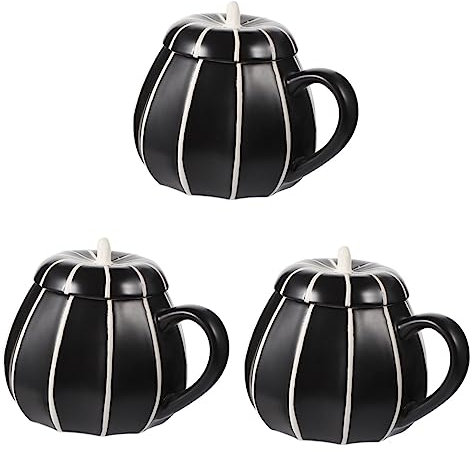 Cabilock 3 Piezas taza de agua taza de cerámica taza de café para niños con tapa taza de calabaza halloween mug pumpkin mug Vasos taza con forma de calabaza taza de leche con cubierta