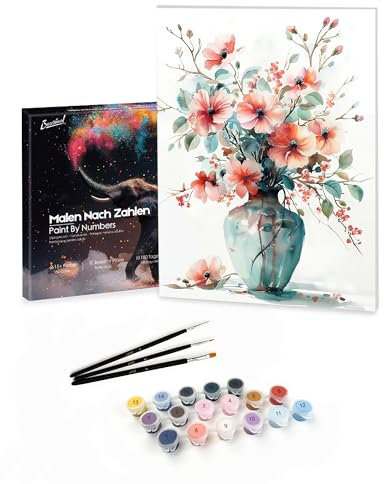 Bougimal Peinture par Numéro Adulte paysages avec Pinceaux et Acryliques Bricolage Peintures Kits, pour la Décoration Intérieure maison, Floral 4, 28x35cm(Avec Cadre)