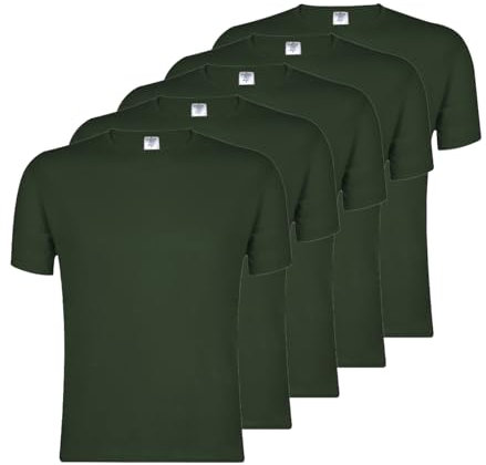 Pack 5 Camisetas Adulto Keya - 100% Algodón de 180 g/m2 - Unisex - Camiseta Basica para Hombre y Mujer - Manga Corta (FR/ES, Letras, L, Regular, Regular, Verde Botella)