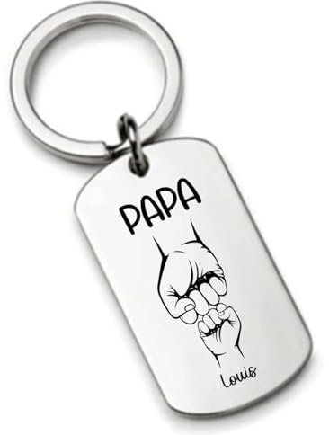Cadeau Papa Porte Clés Personnalisé Poing à Poing avec prénoms des enfants (1 enfant)