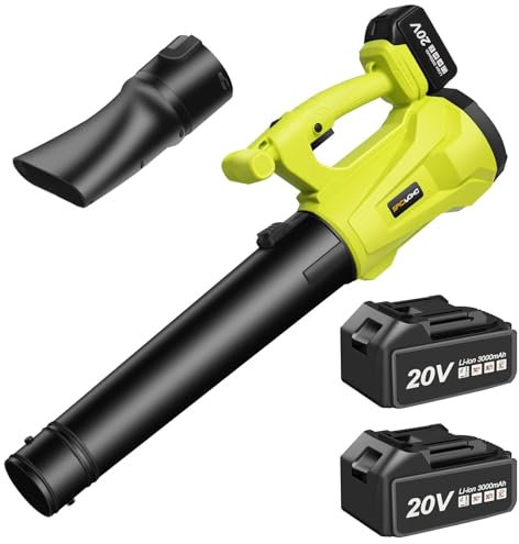 SPICIMOMO Cordless Leaf Blower, 20V Battery Powered Electric Blower with 2 Batteries & Charger, 6 Speed Mode, 420CFM Handheld Leaf Blowers for Lawn Care, Patio, Yard, Sidewalk, Blowing Snow