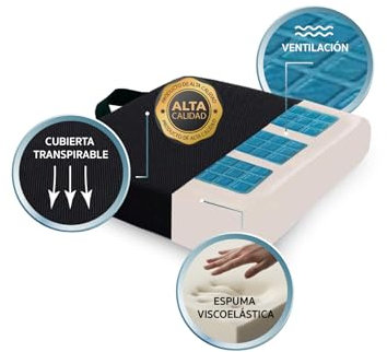 SILKORA® Super Cojin Premium VISCOELÁSTICO Y Capa Gel REFRESCANTE| con Funda Impermeable desenfundable + 2 Fundas Extras Incluidas | Cojin Silla Oficina | Coxis | Cojines Confort con Asa (40x40x8cm)