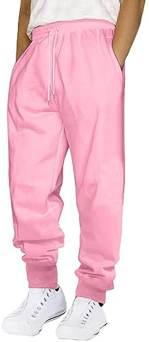 WAZHAKU Pantaloni lunghi da uomo, per il tempo libero, elasticizzati, per la palestra, per il tempo libero, per lo sport, per il relax, per il jogging, traspiranti, con tasche, Colore: rosa., L