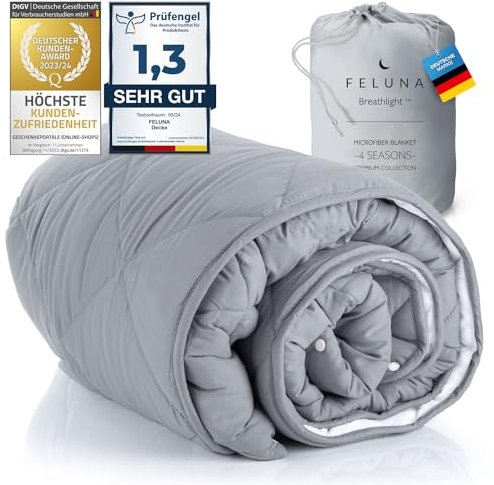 Feluna® Bettdecke 4-Jahreszeiten Steppdecke 2-teilige Bettwäsche; Atmungsaktive Winter- & Sommerdecke; Zweiteilige Schlaf-Decke mit Druckknöpfe für Erwachsene, Kinder & Allergiker (155 x 220 cm)