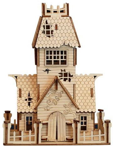 Kisss 3D Holzpuzzle Halloween Haus Bausätze, DIY 3D Holzpuzzle Modell Verlassenes Haus Puzzle, Halloween Dekoration Modell Bausätze Montage Modell Bausätze zum Bauen KIT