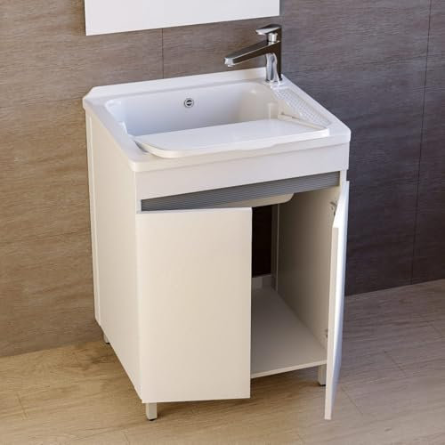 Mobile lavatoio in ALLUMINIO lavanderia vasca resina resistente acidi asse lavapanni MOLE (60 X 60 cm)