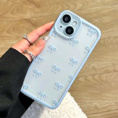 LRANLAI Compatible with iPhone 11 Case for Women Girls,Cute Ribbon Bowknot Pattern Soft TPU Shockproof Protective Clear Phone Case Full Camera Lens Protection Cover for iPhone 11-Blue