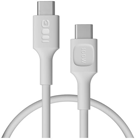 Green Cell PowerFlex USB-C Kabel 100W 30cm – Kurzes USB C auf USB C Ladekabel – Flexibles, weiches Silikonkabel für Powerbank, iPhone 16, iPad, MacBook – 480 Mbps Datenkabel (Weiß, 30)
