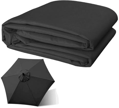 QIQVIV 2.0M/2.7M/3.0M Replacement Garden Parasol Canvas 6/8 Ribs Replacement Canopy For Parasol Umbrella Replacement Cloth(Black,(8Rib) 2.7m/106in)