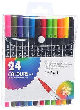 KARELLS Acrylstifte 24 Farben, 0.4-2mm Wasserfester Dual Tip Marker, Acrylmarker mit Feiner Spitze und Pinsel, für Rock Painting, Glas, Papier, Holz, Ei, Leinwand, Keramik, Stoff, DIY Crafts