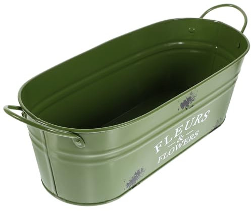 ibasenice Blumenkasten Balkon Retro Eisen Blumentopf Oval DunkelgrüN Vintage Deko FüR Pflanzen Einzigartiger Pflanztopf Mit Antik-Finish FüR Wohnkultur Und Geschenke